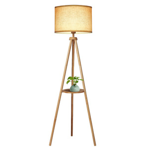 Modern Wood Floor <b>Lamp</b> With <b>Shelf</b> Beige Shade LED Light Source Adjustable Height For Living Room Bedroom - Product Image 5
