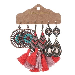 Boucles d'oreilles pendantes tendance style bohème en alliage avec pompons pour femme, ensemble de bijoux de fête - Product Image 5