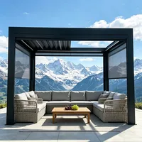 Gazebo extérieur motorisé rétractable en alliage d'aluminium avec toit à lames, résistant aux UV, structure robuste avec revêtement en poudre pour la détente en extérieur