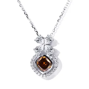 Tianyu Gems Luxury Gold Jewellery 1.0ct IGI Cushion Cut Fancy Yellow CVD Lab Grown Diamond Wedding Necklace