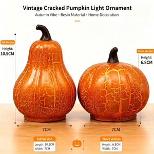 Linternas de Calabaza de Plástico con Efecto Agrietado Iluminadas para Otoño, Figuras de Calabaza Brillantes para Decoración de Hogar, Oficina, Entrada, Exhibición de Octubre - Product Image 2