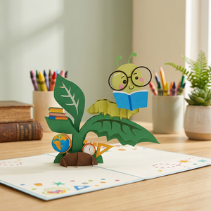 Tarjeta Pop-up con Diseño de Gusano Leyendo un Libro, Flor, Amor y Ángel, Artesanía de Papel Hecha a Mano, Decoración para el Hogar, Regalo Promocional de Acción de Gracias de Vietnam - Product Image 1