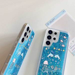 Capa de TPU Macia com Areia Líquida Brilhante para Samsung Galaxy S26 Plus S25 Edge S24 Ultra S23 FE S22 S21 Capa Traseira Mundo Marinho Golfinho - Product Image 5