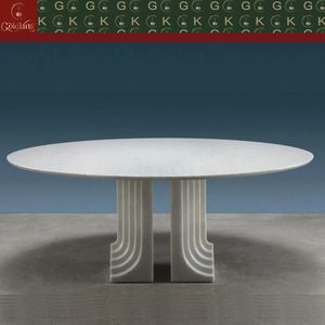 <span class=keywords><strong>Table</strong></span> à manger en marbre blanc Bianco Carrara GOLDKING pour cuisine et salle à manger, pierre blanche pure, design monolithique poli sur mesure - Product Image 2