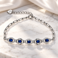 Bracelet en argent sterling 925 avec maillons saphir et accents de zirconium cubique bleu, fournisseur OEM/ODM de bijoux à marque privée pour femmes