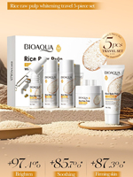 Kit de Soins Naturels pour la Peau : Sérum Visage, Crème, Éclaircissant au Riz, Anti-rides, Apaisant – Trousse de Voyage 5 Pièces (Nettoyant, Tonique, Lotion)
