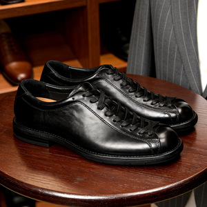 Zapatos Oxford de Cuero con Punta Redonda, Cordones, Transpirables, para Oficina y Trabajo, para Todas las Temporadas, Color Sólido, Suela de Goma, Forro de Cuero Genuino - Product Image 4