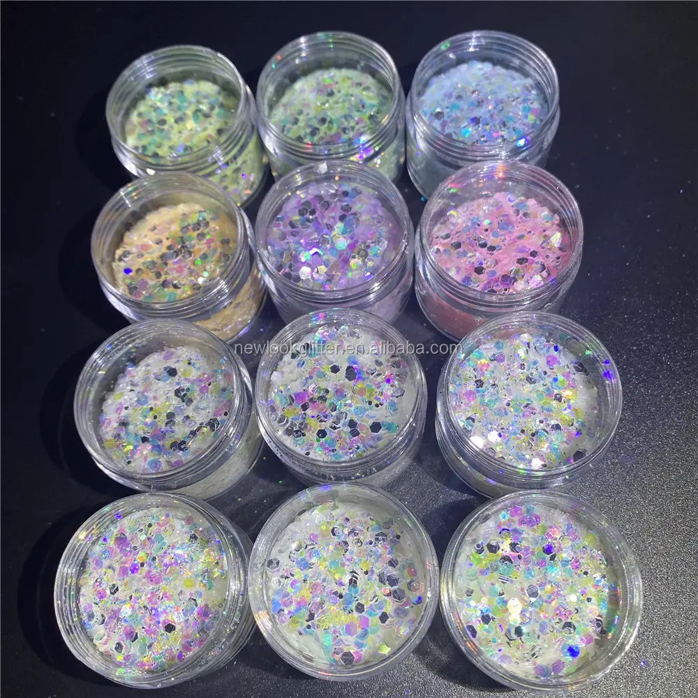 Paillettes pour ongles écologiques, brillantes, pour impression artisanale de la peinture corporelle et visage, 6 pièces