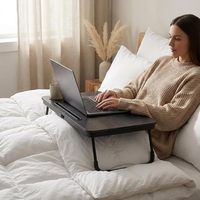 BUYIFY Table de lit pliable et durable de 23,4 po avec plateau porte-gobelet noir
