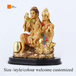 Piccole statue personalizzate in resina di alta qualità degli dei indù Shiva Parati Ganesha placcate in oro dipinte a mano ispirate al modello Idol India - Product Image 5