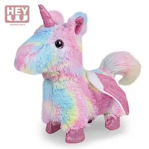 HEYWIN-peluche con Control remoto, Animal de peluche realista con música, caminar, agitar la cola, unicornio (M-C031)