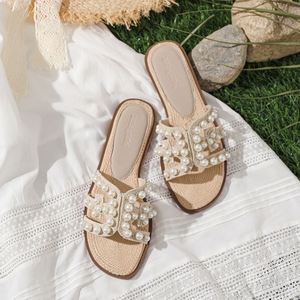 Tassel Beach Casual slippers Women French Clip Toe Flat <b>Block</b> Heel Comfortable Outdoor Summer Walking Slides - Product Image 2