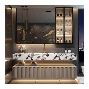 Venta caliente Panel estriado Pared Flotante Fregadero Muebles Moderno Gabinete de baño Vanidad con espejo - Product Image 3