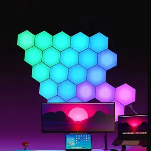 Lámpara de pared de ambiente decorativa para sala de juegos, luz led hexagonal táctil con control remoto por usb, colorida
