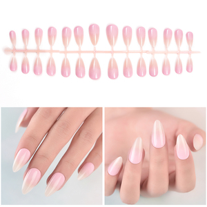 28 faux ongles amande français peints à presser, en ABS, couvrance totale, amovibles, pour manucure acrylique et gel - Product Image 1