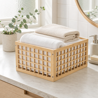 Panier à linge en bambou ventilé durable à prix d'usine avec insert en tissu blanc pour rangement de salle de bain