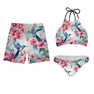ชุดว่ายน้ำคู่รักสุดหรูแบบพิมพ์ลายเอง MOQ 50 ชิ้น ชุด 3 ชิ้น บิกินี่แบบผูกเชือก ชุดชายหาด กางเกงว่ายน้ำชาย กางเกงขาสั้นสำหรับผู้หญิง - Product Image 4