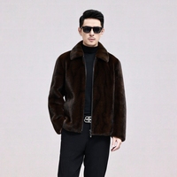 Veste en fausse fourrure de vison noire pour homme, avec fermeture éclair et col, design épais pour une chaleur accrue. Manteau court en vison d'hiver
