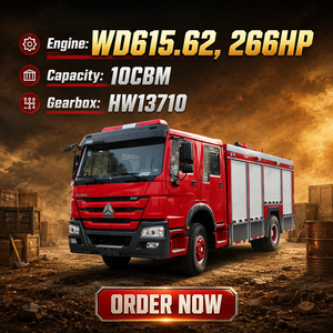 Camión <span class=keywords><strong>de</strong></span> <span class=keywords><strong>Bomberos</strong></span> Municipal HOWO 4x2 <span class=keywords><strong>de</strong></span> 266HP con Tanque <span class=keywords><strong>de</strong></span> Agua Diésel <span class=keywords><strong>de</strong></span> 10CBM, Bomba CB10/60, Monitor Contra Incendios PS50 con Alcance <span class=keywords><strong>de</strong></span> 65m, Euro 2 WD615 - Product Image 1