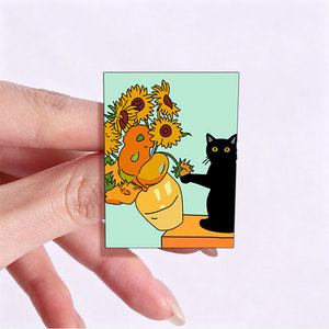 Set Pin Enamel Kucing Nakal Kreatif, Vas Bunga Matahari, Lencana Logam, Pin Kerah Kucing Hitam Elegan, Dekorasi, Hadiah untuk Penggemar - Product Image 2