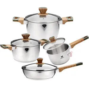 Realwin New 8Pcs Belly Shape Induction Cookware Stainless Steel Cookware Pots And Pans Set