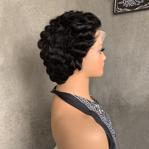 LIWANGLONG HAIR - Peluca Corta Rizada <span class=keywords><strong>de</strong></span> Cabello Humano 100% Remy, con Frente <span class=keywords><strong>de</strong></span> Encaje Transparente 13X4, Sin Pegamento, 130% <span class=keywords><strong>de</strong></span> Densidad - Product Image 4