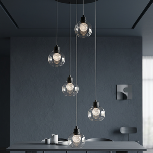 Round Glass Pendant Light E27 LED Warm White 3500K Black Metal Adjustable Height for Living Room - Product Image 3
