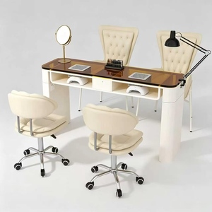 Cream-style Nail Art <b>Table</b> and Chair Set with Ironwork and Glass Featuring Built-in Vacuum Cleaner Socket and Nail Art Tab - Product Image 3