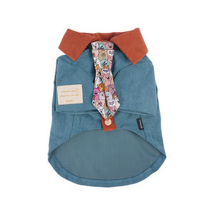 Camisa de Pana con Estampado de Perro de Dibujos Animados y Corbata, Estilo Retro de Hong Kong, Cuello Camisero, Diseño Simple para Halloween/Navidad para Perros Pequeños - Product Image 5