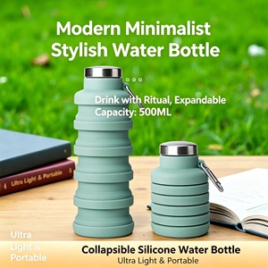 Nueva Botella de Agua Deportiva Plegable de Silicona, 500 ml, Reutilizable, Libre de BPA, Extensible, con Tapa Abatible, Unisex, para Uso en Exteriores - Product Image 3