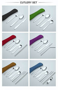 Compre juego de <span class=keywords><strong>cubiertos</strong></span> portátil de acero inoxidable 304 con <span class=keywords><strong>estuche</strong></span> | Cuchara reutilizable Tenedor Pajita | Regalo de vajilla de utensilios de viaje <span class=keywords><strong>para</strong></span> acampar - Product Image 5