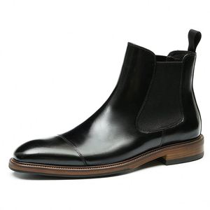 Botas Chelsea Oxford para Hombre, de Cuero Genuino, Punta Cuadrada, Cierre de Cordones, Cómodas, Antideslizantes, con Suela de Goma, Banda Elástica, Formales de Invierno - Product Image 5