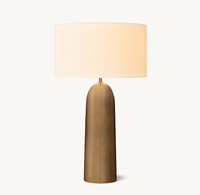 Lampe de table en marbre Emperador naturel de style transitionnel, abat-jour en lin neutre pour chambre à coucher, hôtel, villa, console