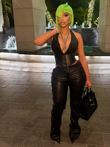 Nuovi Arrivi FloralCharm: Completo Sexy con <span class=keywords><strong>Pantaloni</strong></span> in Ecopelle e Gilet per Donna - Product Image 4