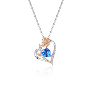 Collar de Plata de Ley S925 con Corazón y Circonita Rosa, Colgante Romántico de Dos Tonos, Joyería de Plata Versátil para Clavícula, Regalo para Mujer - Product Image 1