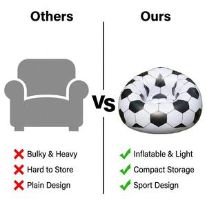 Fauteuil gonflable à motif de football noir et blanc, canapé gonflable enveloppant sur le thème du football, siège portable pour chambre à coucher, camping, plage - Product Image 6