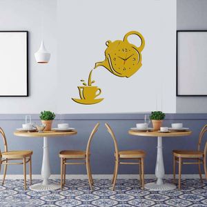 Creative Eco-Friendly Contemporary Coffee Cup Teapot DIY 3D <b>Wall</b> Clock Acrylic <b>Mirror</b> Sticker Home Decor - Product Image 4