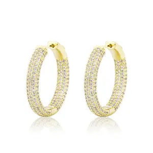 Hot Sells Zircon Hoop Fashion Earrings Women Real Gold Plated Bohemian Earrings Wholesale Hipster Gold Hoop Earrings