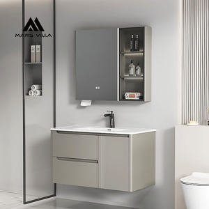 Meuble-lavabo de salle de bain de luxe sur pied Mars Villa Custom 200 cm à trois tiroirs avec finition <span class=keywords><strong>piano</strong></span> brillante et garniture dorée - Product Image 5