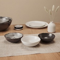 Service de vaisselle en céramique et porcelaine ST Premium, noir obsidienne, avec glaçure réactive au four, comprenant assiettes, plats creux et bols, pour l'hôtellerie