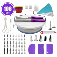 106 pièces outil de gâteau buses russes conseils outils de décoration de gâteau ensemble support de gâteau en plastique plateau tournant ensemble pour la cuisson