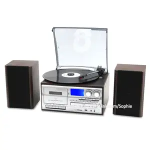Hệ thống Hi-Fi cổ điển với Máy ghi âm cartrige từ tính Vinyl màu xanh răng bàn xoay với Loa kệ sách âm thanh nổi 36 Watt