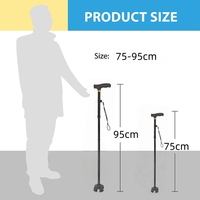 Canne télescopique en alliage d'aluminium à quatre pieds avec poignée en plastique, hauteur réglable 72-95 cm, légère, durable, capacité de charge 200 lb