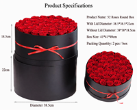 Vente en gros de boîtes cadeaux de 52 roses préservées, arrangement floral au toucher réel pour mariage, Saint-Valentin, remise de diplôme, centre de table