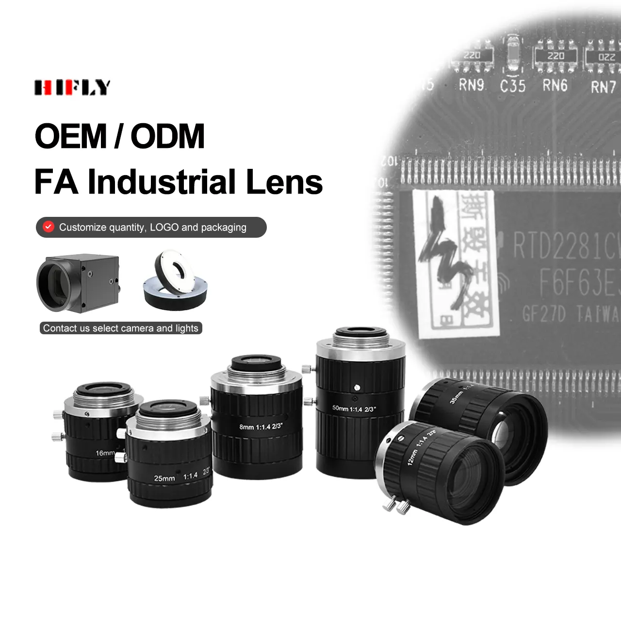 HIFLY lente fa industrial de visão de máquina fixa 1/1.8 " 2/3 " 1" 1.1 " 5MP 10MP