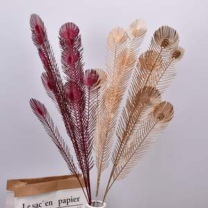 A-1225結婚式の人工ピーコックテールロードデコレーション5つの枝プラスチック人工ピーコックフェザー - Product Image 1