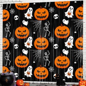 Cortina de flecos de aluminio con diseño de calabaza, fantasma y esqueleto para Halloween, decoración de fondo para fiestas y casas embrujadas - Product Image 1