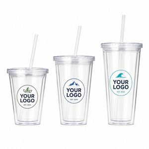 Wholesale 12oz 16oz 22oz 24oz BPA Free Double Wall Acrylic Clear Juice Water Tumbler Tea Plastic Coffee <b>Mug</b> with Straw and Lids - Product Image 1