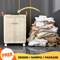 Panier à linge pliable à roulettes WANUO en plastique, gain de place, organisateur de vêtements sales avec poignées pour salle de bain et buanderie