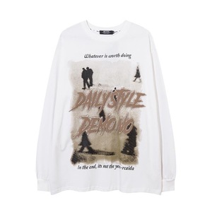 T-shirt à manches longues surdimensionné DAILYSTYLE <span class=keywords><strong>DEMO</strong></span> sans motif, imprimé slogan, multicolore, décontracté, unisexe, streetwear, tissu 220g, col rond - Product Image 2